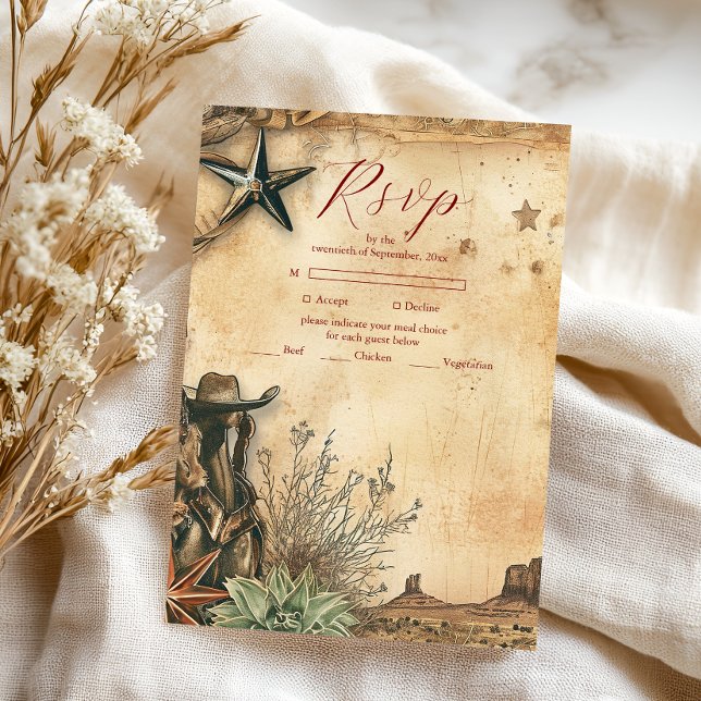 Western Boho Cactus Desert Landscape Wedding RSVP Card (Creator Uploaded)