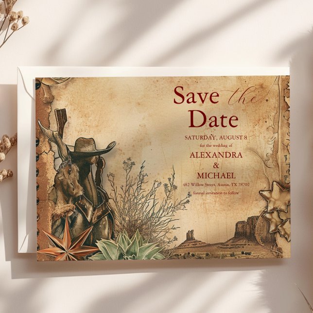 Western Boho Cactus Desert Landscape Wedding Save The Date (Creator Uploaded)