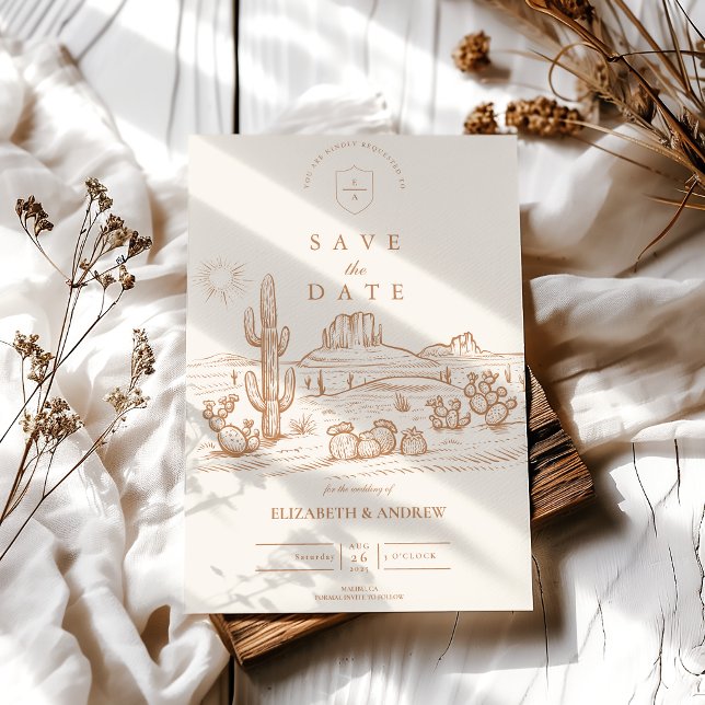 Western Boho Cactus Desert Landscape Wedding Save The Date (Creator Uploaded)