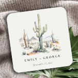 Western Boho Cactus Desert Landscape Wedding Square Paper Coaster<br><div class="desc">If you need any further customisation please feel free to message me on yellowfebstudio@gmail.com.</div>