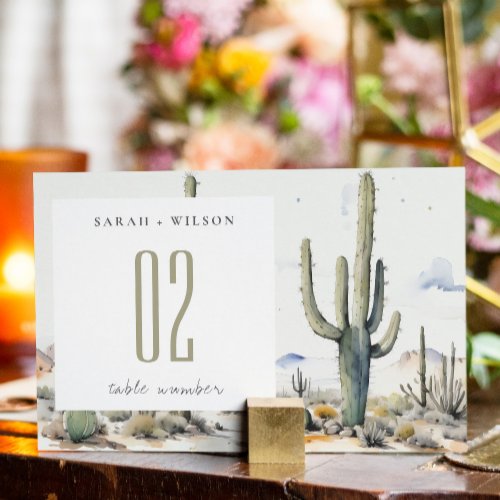 Western Boho Cactus Desert Landscape Wedding Table Number