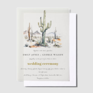 Western Boho Cactus Desert Landscape Wedding Vellum Invitations
