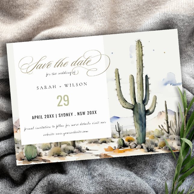 Western Boho Cactus Desert Watercolor Landscape  Save The Date (Creator Uploaded)