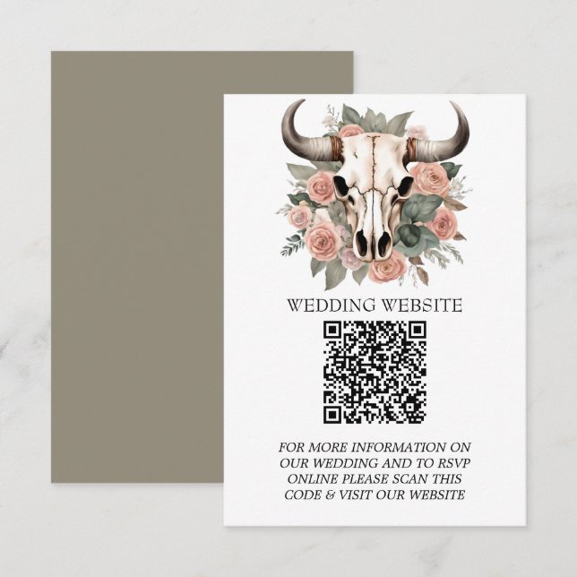 Western Boho Cow Floral Skull Sage Wedding Enclosure Card (Front/Back)