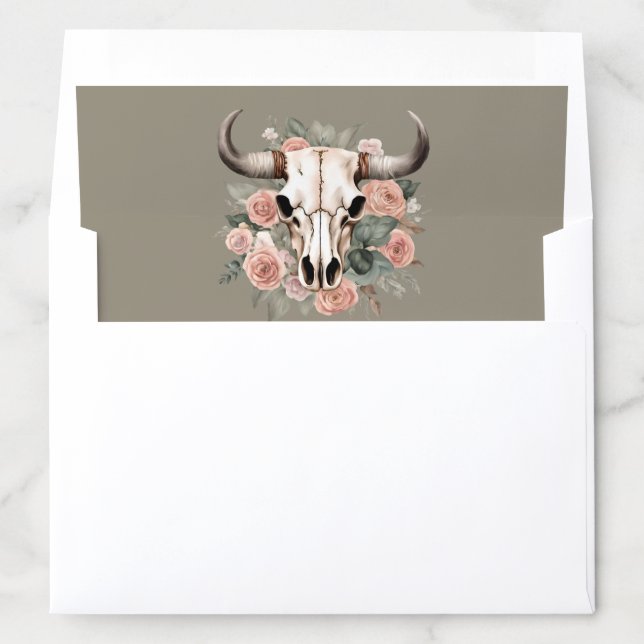 Western Boho Cow Floral Skull Sage Wedding Envelope Liner (In Envelope)