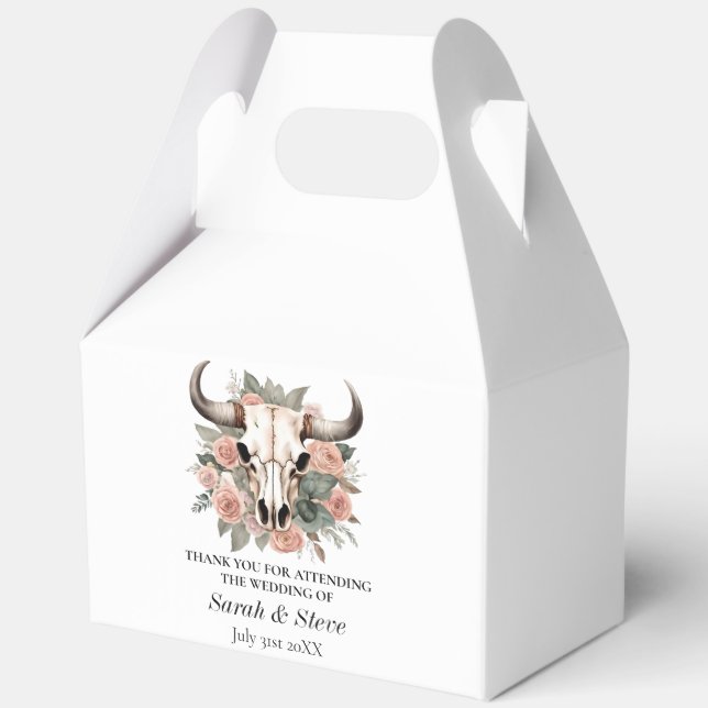 Western Boho Cow Floral Skull Sage Wedding Favor Boxes (Front)
