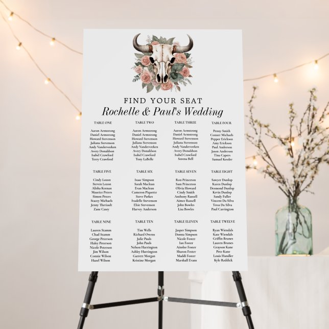 Western Boho Cow Floral Skull Sage Wedding Foam Board (In Situ (Stand))