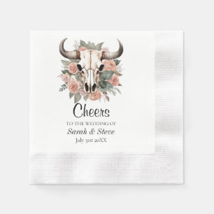 Western Boho Cow Floral Skull Sage Wedding Napkins