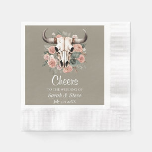 Western Boho Cow Floral Skull Sage Wedding Napkins