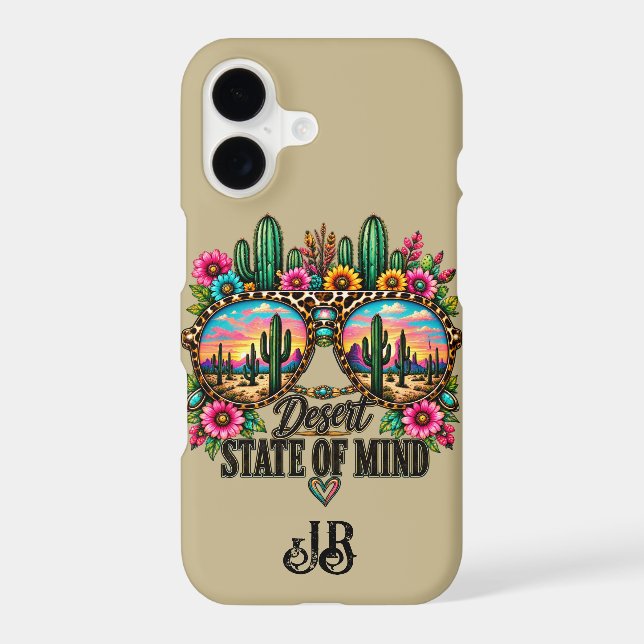 Western Boho Desert Chic Sunset Cactus Monogram Iphone Case (Back)