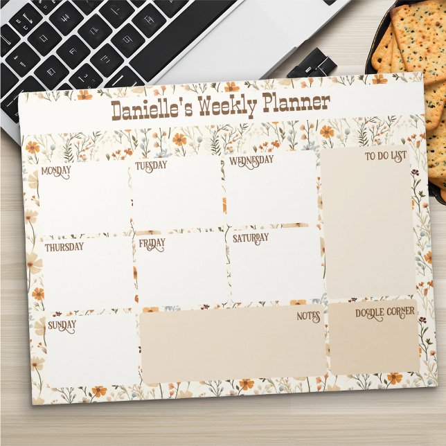 Western Boho Floral Custom Weekly Planner Notepad (Western Boho Floral Weekly Planner by Darling & May)