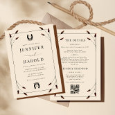 Horseshoe Cactus Western Country Boho Wedding  Inv Invitation