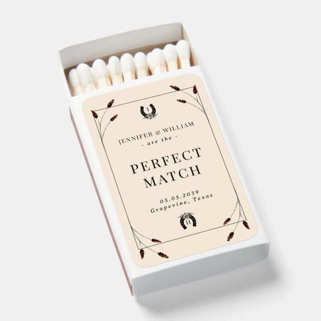 Western Boho Horseshoe Monogram Wedding Favor Matchboxes (Front Open)