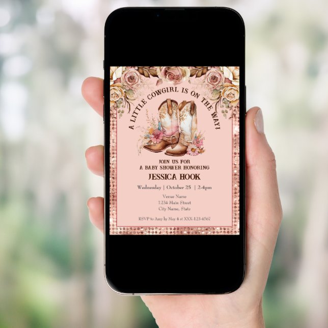 Western Boho Pink Floral Cowgirl Baby Shower  Invitation (Front Digital)