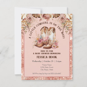 Western Boho Pink Floral Cowgirl Baby Shower  Invitation