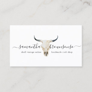 Western Boho Shop Cow Skull Longhorn Vintage Scrip Business Card