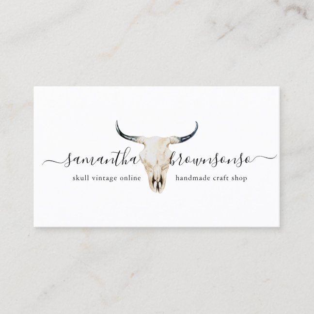 Western Boho Shop Cow Skull Longhorn Vintage Scrip Business Card