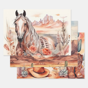 Western BoHo Watercolor Decoupage Wrapping Paper Sheets