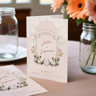 Western Boho Watercolor Floral Cowboy Boot Wedding Program
