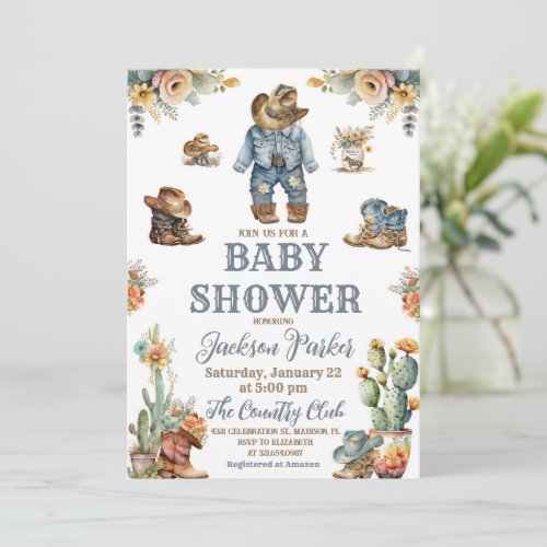 Western Boho Wild West Boy Baby Shower Party Invitation