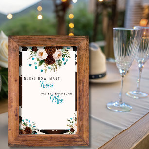 Western Boho Wildflower Guess How Many Kisses sign Invitation