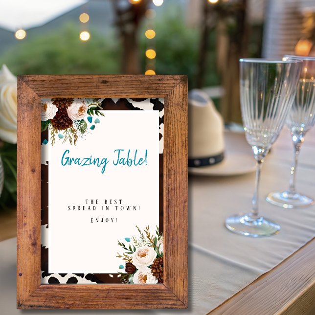 Western Boho Wildflowers  "Grazing Table"  Sign Invitation (Western Boho Wildflowers "Grazing Table" Sign)