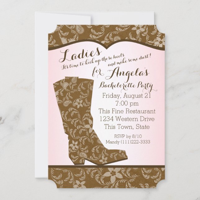Western Boot Bachelorette Party Invitation (Front)