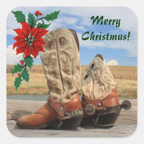 Western Boot Christmas Square Sticker