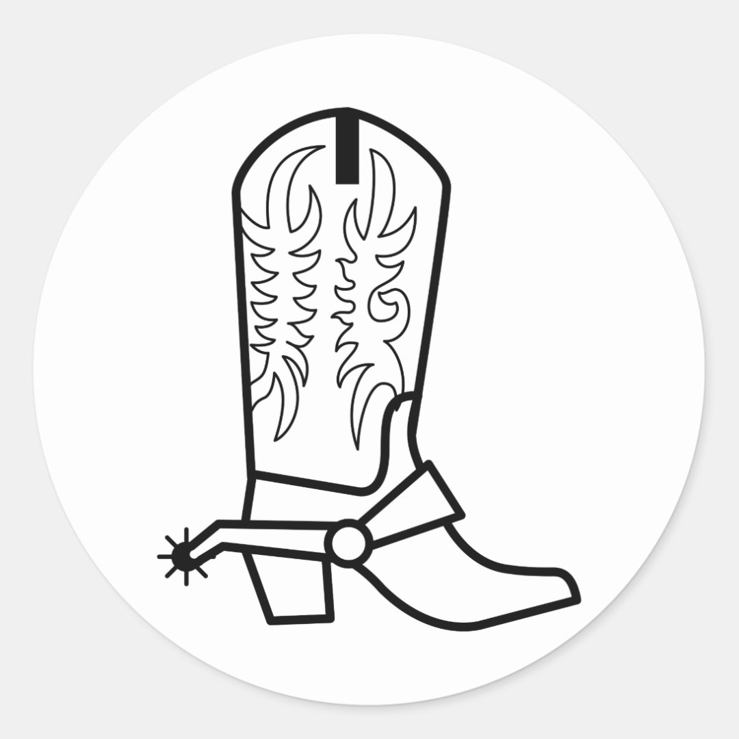western-boot-outline-classic-round-sticker-zazzle