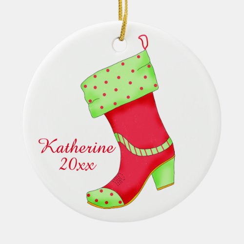 Western Boot Shoe Lover with Name Christmas Ceramic Ornament