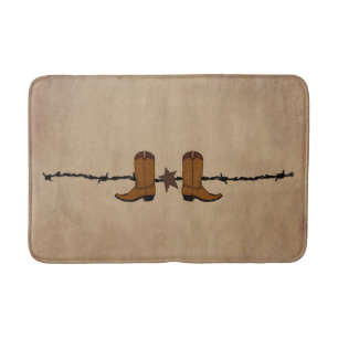 Western Boots And Barbed Wire Bath Mat
