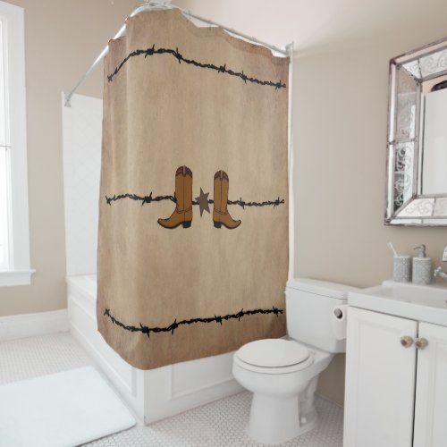 Western Boots And Barbed Wire Shower Curtain