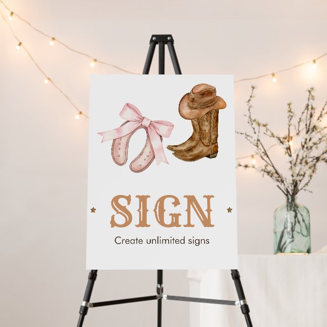 Western Boots and Bows Gender Reveal Sign (In Situ (Stand))