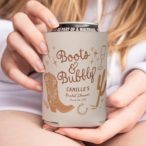 Western Boots and Bubbly Bridal Shower Can Cooler