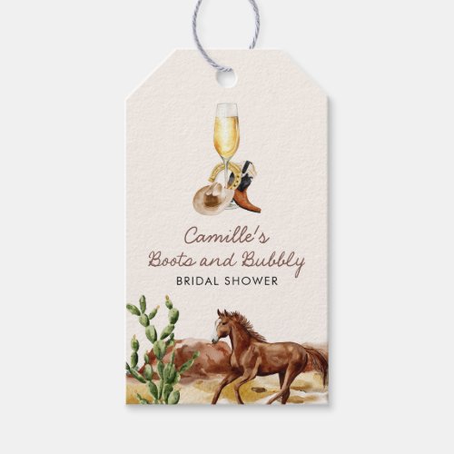 Western Boots and Bubbly Bridal Shower Gift Tags