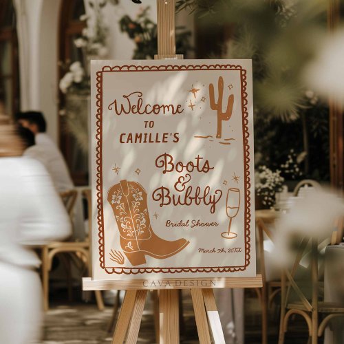 Western Boots and Bubbly Bridal Shower Welcome Foam Board