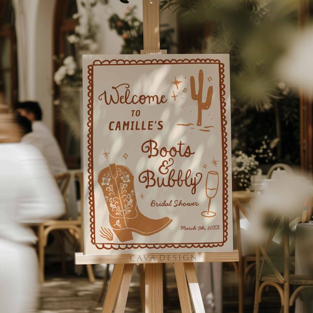 Western Boots and Bubbly Bridal Shower Welcome Foam Board (Western Boots and Bubbly Bridal Shower welcome sign)