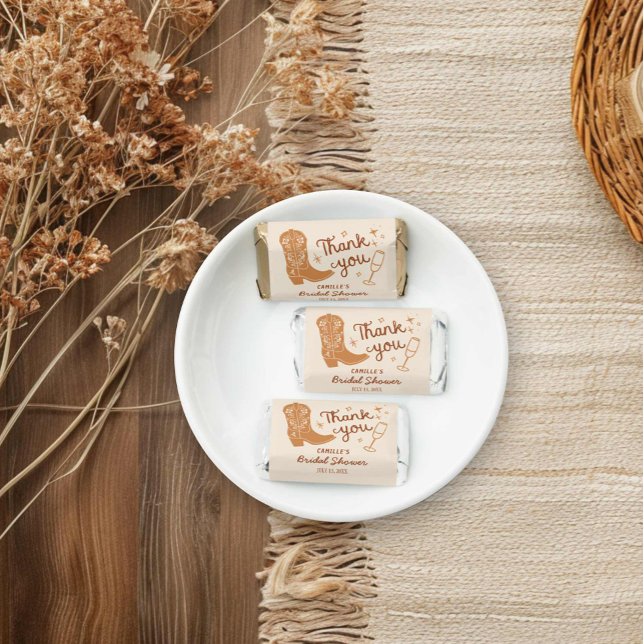 Western Boots and Bubbly Rustic Chocolate Hershey's Miniatures (Boots and Bubbly Rustic Bridal Shower Party Favors)