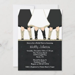 Western Boots Bridal Shower Invitation Black Taupe