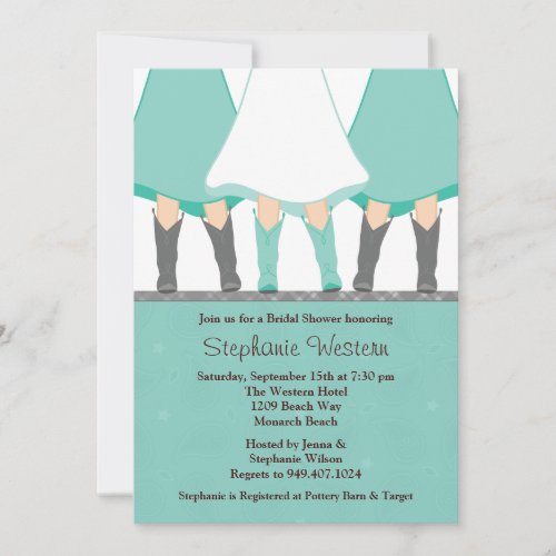 Western Boots Bridal Shower Invitation Mint Gray