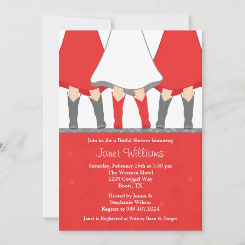 Western Boots Bridal Shower Invitation Red