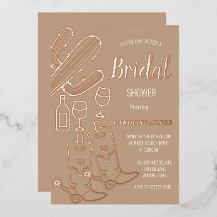 Western Boots Bubbly Boho Gold Foil Bridal Shower Foil Invitation