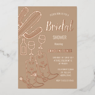 Western Boots Bubbly Boho Gold Foil Bridal Shower Foil Invitation