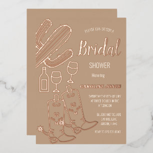 Western Boots Bubbly Boho Gold Foil Bridal Shower Invitation