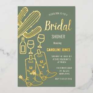 Western Boots Bubbly Boho Gold Foil Bridal Shower Invitation