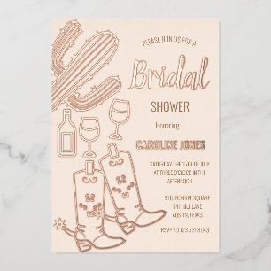 Western Boots Bubbly Boho Gold Foil Bridal Shower Invitation
