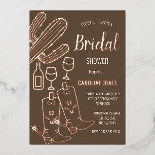 Western Boots Bubbly Boho Gold Foil Bridal Shower Invitation