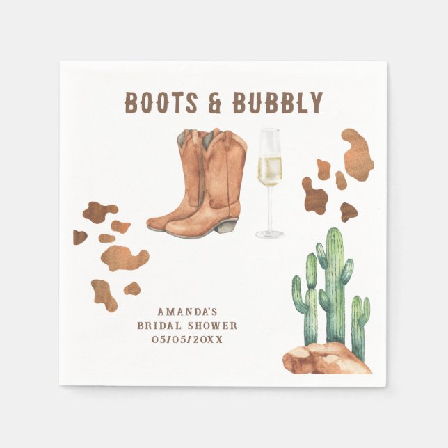 Western Boots & Bubbly Bridal shower  Napkins (Front)