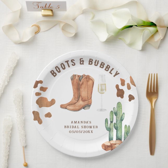 Western Boots & Bubbly Bridal shower  Paper Plates (Wedding)