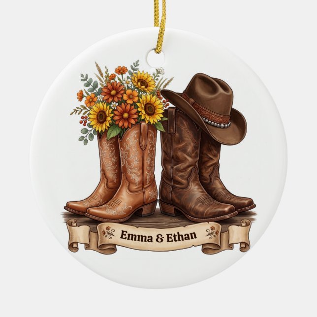 Western Boots Cowboy Hat Custom Couple Ornament (Front)